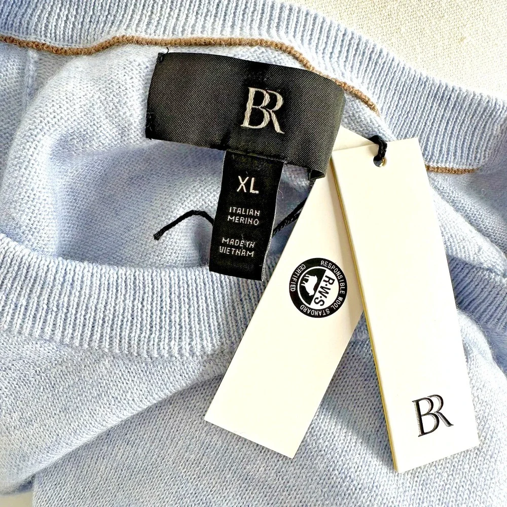 NWT Banana Republic Franco Italian Merino Crew Neck Sweater XL Urban Blue Heathr